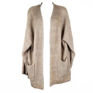 LOU & GREY Tan Chunky Knit Open Front Cardigan M